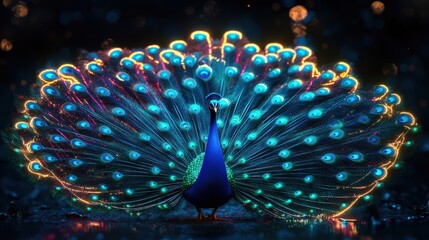 Wall Mural - Luminous Peacock Displays Vibrant Tail Feathers