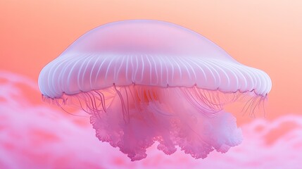 Aufkleber - A translucent pink jellyfish drifts gracefully against a soft coral backdrop. Ideal for serene backgrounds or ethereal designs.