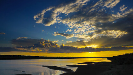 Wall Mural - landscape with river sunset