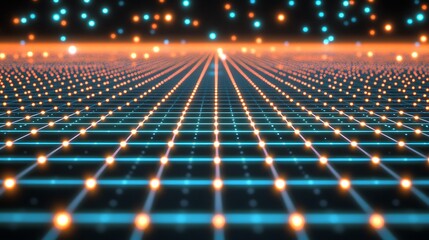 Illuminated Grid Network Digital Landscape