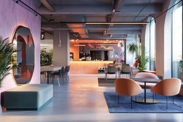 Poster - Modern office interior rendered in 3D with sleek furniture and lighting