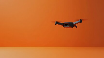 Aufkleber - Sleek, black drone hovers against a vibrant orange backdrop, its advanced technology and potential uses highlighted in a minimalist yet striking composition