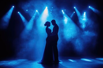 Aufkleber - Music performers posing confidently on stage illuminated by vibrant blue lighting