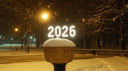 Aufkleber - Snowy Numbers Glow Softly in a Winter Park, Illuminating the Evening With Warmth and Wonder