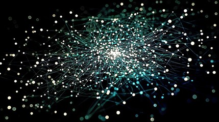 Poster - Visualizing Connections in a Digital Network of Glowing Nodes Against a Dark Gradient Backdrop
