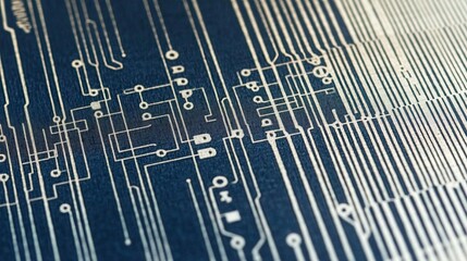 Poster - Simplified Circuit Board Design Showcases Intricate Patterns on a Deep Blue Backdrop