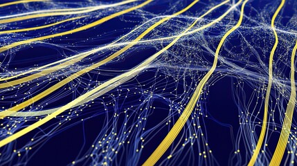 Poster - Circuit Connections Weave Intricate Patterns on a Serene Dark Blue Backdrop