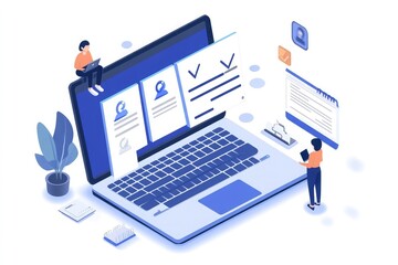 Poster - Online survey process with interactive checklist icons on a laptop, emphasizing the ease of digital form completion and user engagement