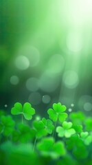 Poster - Delicate Clovers Shimmering Under a Gentle Light in a Lush Green Setting
