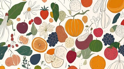 Poster - Vibrant Collection of Cartoon Fruits Illustrated With Minimalistic Lines for a Fresh Artistic Touch