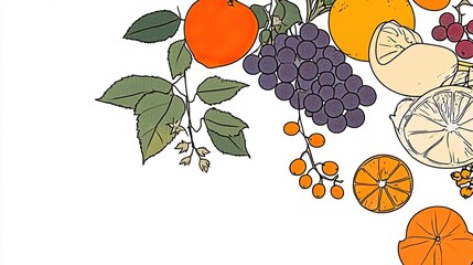 Poster - Colorful Fruit Illustration With Minimal Line Art Style Brings Freshness to the Design