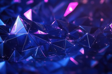 Poster - Polygonal background in deep blue with glowing interconnected dots, symbolizing technology.