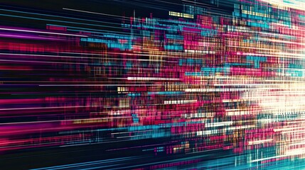 Poster - Dynamic Glitch Art With Vibrant Horizontal Lines Creating a Futuristic Technology Background