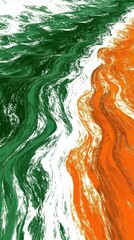 Poster - Minimalist Abstract Design Featuring Vibrant Irish Flag Colors in a Fluid, Wavy Composition