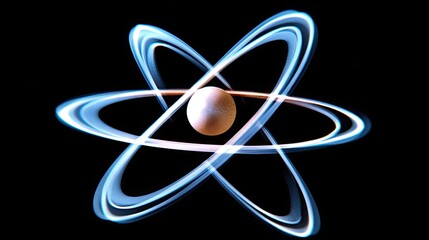 Poster - Depiction of a Glowing Atom With Orbiting Electrons on a Solid Black Backdrop