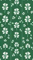 Poster - Elegant Pattern of Clovers in Light Green on a Deep Green Background Creating a Serene Atmosphere