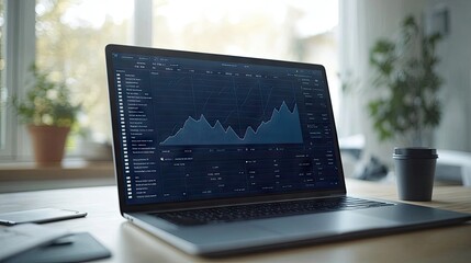 Poster - A laptop displays stock market data and analysis tools. Ideal for traders and investors to monitor market trends and manage portfolios.