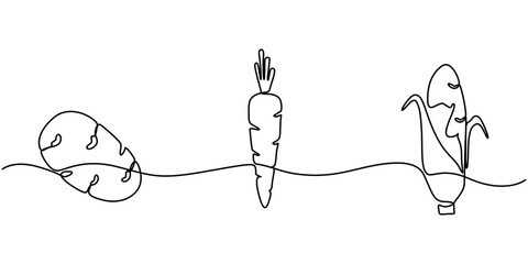 Poster - Continuous one line drawing of set of vegetables. One line drawing illustration of set of ripe vegetables. World vegetarian day, It represents a healthy lifestyle with fresh, local vegetables pro. 