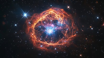 Wall Mural - Bright luminous nebula glowing in deep space with vibrant stars surrounding it