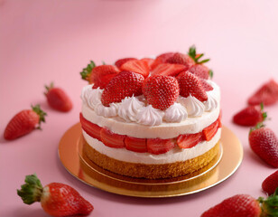 Wall Mural - delicious strawberry cake on wood background