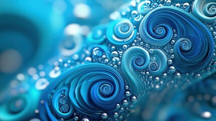 Canvas Print - Abstract Blue Swirls and Bubbles Design