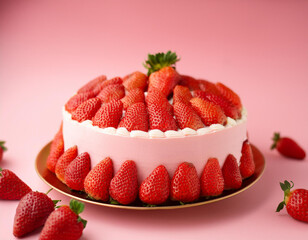 Wall Mural - delicious strawberry cake on wood background