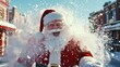 © Thirakun - A vibrant snow explosion engulfs Santa Claus in a cheerful holiday park