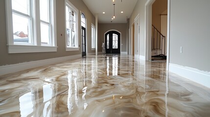 polished concrete floor in a modern hallway with marble effect.