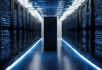 Poster - parallel center il servers rows data symmetry hallway long filled building