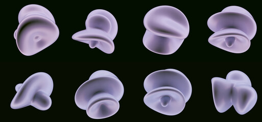 Aufkleber - Set of glossy glitched blobs on a dark background. Colection of 3D abstract shapes for design projects.