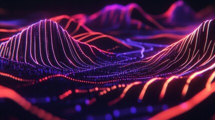 Poster - Abstract Digital Landscape: Neon Mountains of Data