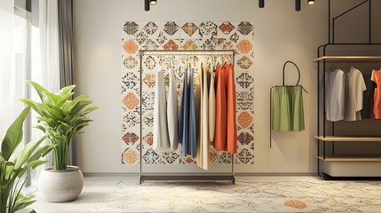 Wall Mural - Modern Clothing Boutique Interior Design With Patterned Tiles