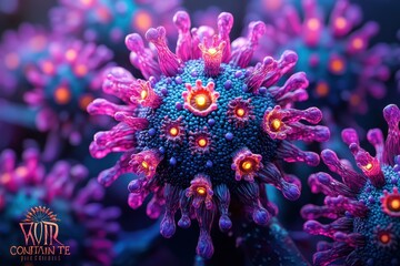 Poster - detailed view of a viral structure showcasing intricate features and vibrant colors under a microsco