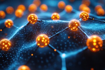 Poster - Exploring a network of glowing particles in a futuristic digital environment