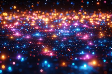 Poster - Colorful abstract lights create a mesmerizing cosmic effect in a dark setting during a digital art display