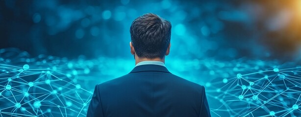 Fototapete - Exploring data science innovations modern office space digital art futuristic environment back view business concepts