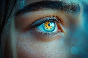Poster - eye close-up revealing vibrant details and intricate colors in bright natural lighting