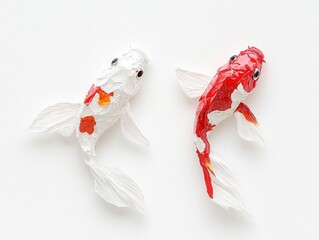 Poster - Hyperrealistic japanese goldfish art showcase gallery exhibition detailed sculpture minimalist environment artistic perspective