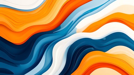 Wall Mural - Vibrant abstract wave textures in orange blanc and blue creating depth and flow