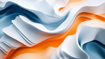 Wall Mural - Vibrant abstract wave textures in orange blanc and blue creating depth and flow