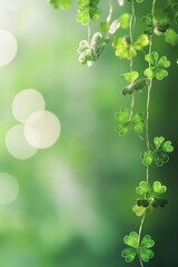 Wall Mural - Lush green foliage with delicate clovers, softly glowing backgro