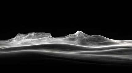 Poster - A black and white image of a wave with a mountain in the background