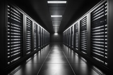 Poster - Server room illuminated by rows of data storage units in a modern data center environment