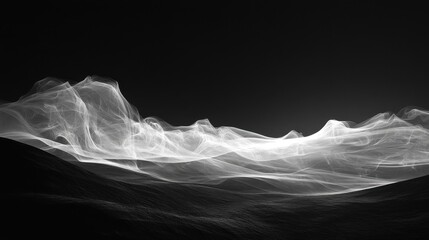 Fototapete - A black and white photo of a mountain range with a white line in the middle