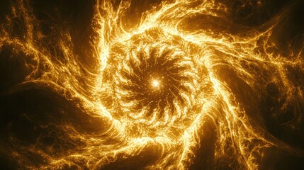 Wall Mural - Swirling golden fractal vortex resembling a cosmic explosion or energy field. Ideal for sci-fi visuals or abstract backgrounds.