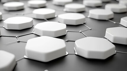 Aufkleber - White hexagonal tiles interconnected by a dark gray network evoke a futuristic technological or scientific concept. Suitable for visualizing data networks, blockchain, or nanotechnology.