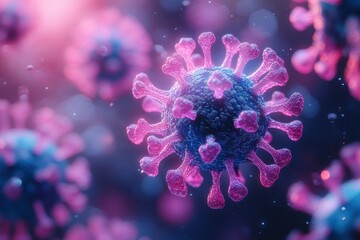 Poster - Microscopic view of a virus showcasing vibrant details and textures under magnification in a laboratory setting
