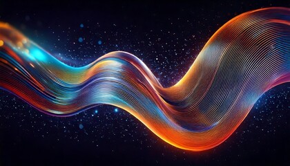 A colorful, wavy line that appears to be made of light. The line is in the middle of a dark background.