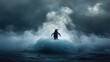 © Viktoriia - Majestic penguin stands against dark stormy waves, embodying nat