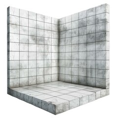 Poster - concrete corner with tiled walls and floor forming a minimalist, empty space, ideal for showcasing p